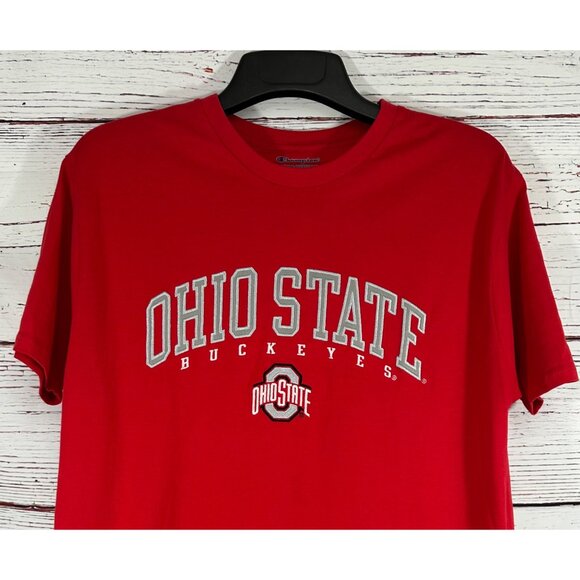 Ohio State Buckeyes Champion Red T-Shirt Large L Embroidered Logo Cotton Team - Picture 8 of 11